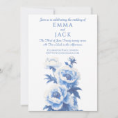 Faire-part de mariage aux pivoines bleues et blanc (Devant)