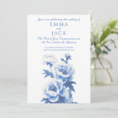 Faire-part de mariage aux pivoines bleues et blanc (Debout devant)