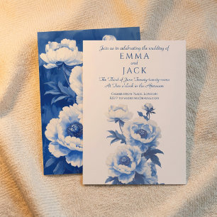 Faire-part de mariage aux pivoines bleues et blanc