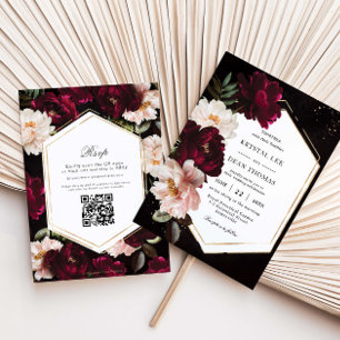 Faire-part de mariage aux pivoines Burgundy Blush
