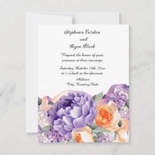 Faire-part de mariage aux pivoines pêche et mauve