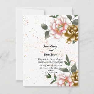 Faire-part de mariage aux pivoines roses et bronze