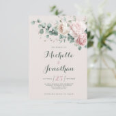 Faire-part de mariage aux pivoines roses et feuill (Debout devant)