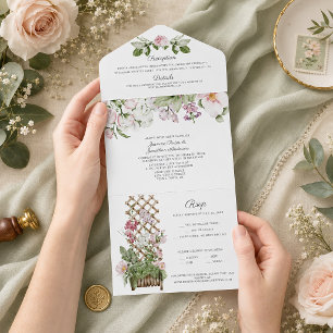 Faire-part de mariage aux pois de senteur roses et