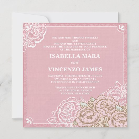 Faire-part de mariage aux roses anciennes 'Cabbage (Devant)