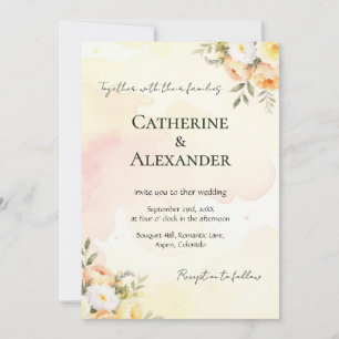 Faire-part de mariage aux roses aquarelles florale