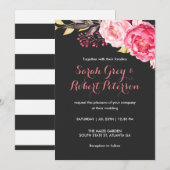 Faire-part de mariage aux roses aquarelles roses e (Devant / Derrière)