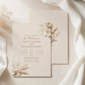 Faire-part de mariage aux roses blanches beige rus