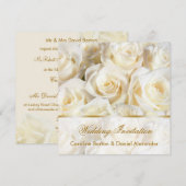 Faire-part de mariage aux roses blanches-crème rom (Devant / Derrière)