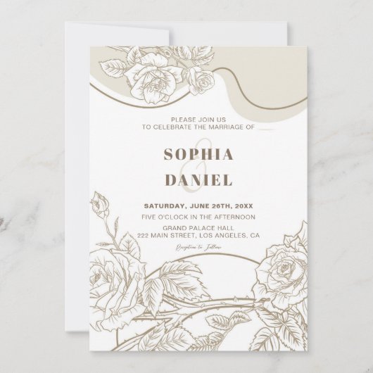 Faire-part de mariage aux roses blanches et beige (Devant)
