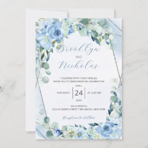 Faire-part de mariage aux roses bleues poussiéreus