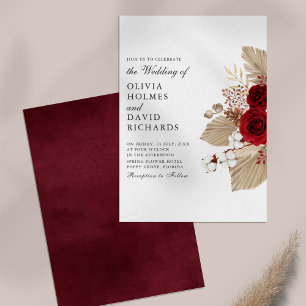 Faire-part de mariage aux roses de Bourgogne et fl