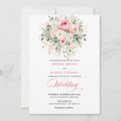 Faire-part de mariage aux roses et au feuillage de (Devant)