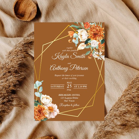 Faire-part de mariage aux roses orange et blanches