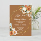 Faire-part de mariage aux roses orange et blanches (Debout devant)