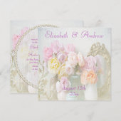 Faire-part de mariage aux roses romantiques en pot (Devant / Derrière)