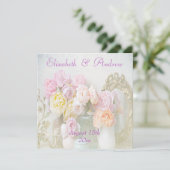 Faire-part de mariage aux roses romantiques en pot (Debout devant)