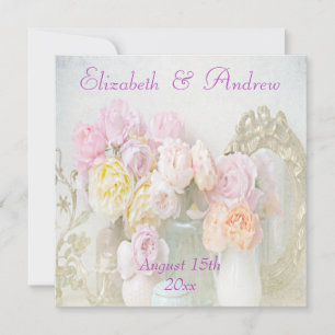 Faire-part de mariage aux roses romantiques en pot