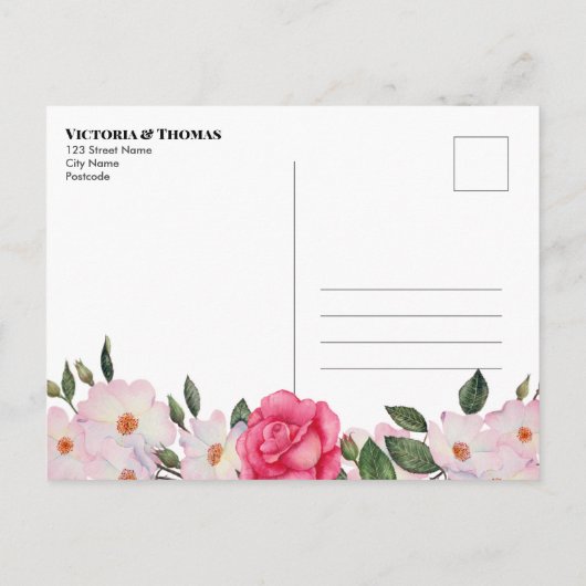 Faire-part de mariage aux roses roses aquarelle (Dos)