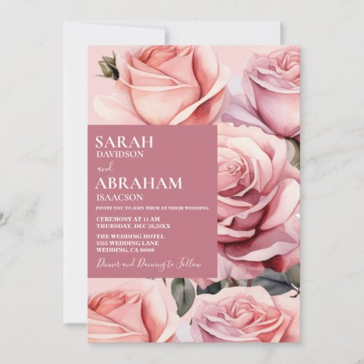 Faire-part de mariage aux roses roses modernes (Devant)