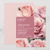 Faire-part de mariage aux roses roses modernes (Devant / Derrière)
