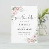 Faire-part de mariage aux roses roses Save The Dat (Debout devant)