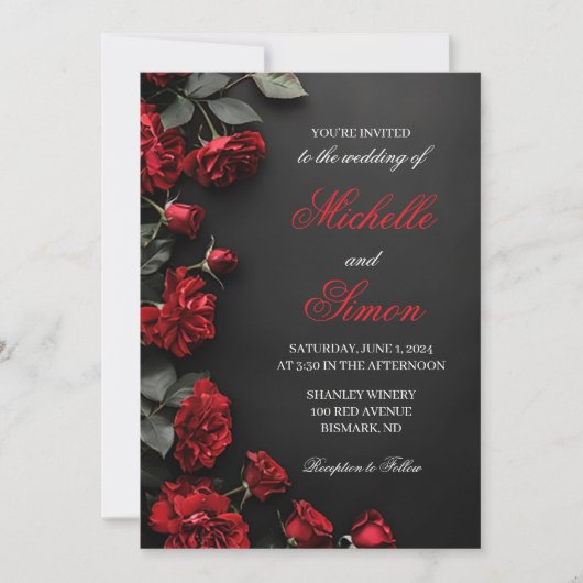 Faire-part de mariage aux Roses Rouges (Devant)