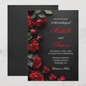 Faire-part de mariage aux Roses Rouges (Devant / Derrière)