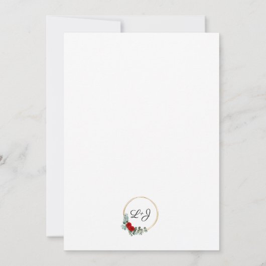 Faire-part de mariage aux roses rouges et eucalypt (Dos)