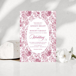 Faire-part de mariage aux roses sur toile de Jouy