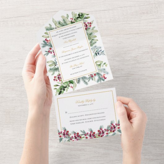 Faire-part de mariage Ava Winter Berries avec RSVP (Déchirure)