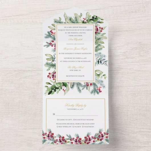 Faire-part de mariage Ava Winter Berries avec RSVP (À l'intérieur)