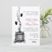Faire-part de mariage avec accents rouges de cage (Debout devant)