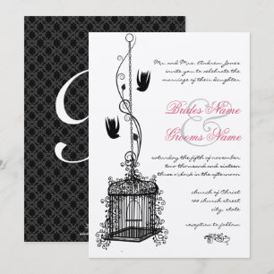 Faire-part de mariage avec accents rouges de cage