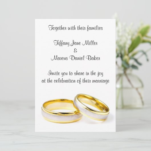 Faire-part de mariage avec anneaux de mariage text (Debout devant)