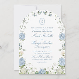 Faire-part de mariage avec arche et monogramme de