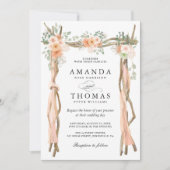Faire-part de mariage avec arche florale rose (Devant)