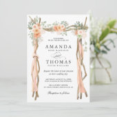 Faire-part de mariage avec arche florale rose (Debout devant)