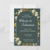 Faire-part de mariage avec arche florale vert fonc (Devant)