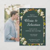 Faire-part de mariage avec arche florale vert fonc (Devant / Derrière)