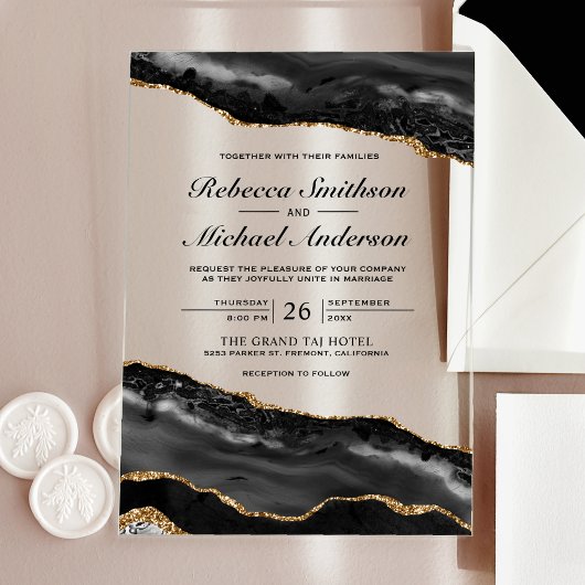 Faire-part de mariage avec bille d'agate noire et