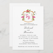 Faire-part de mariage avec blason monogrammé et fl (Devant / Derrière)