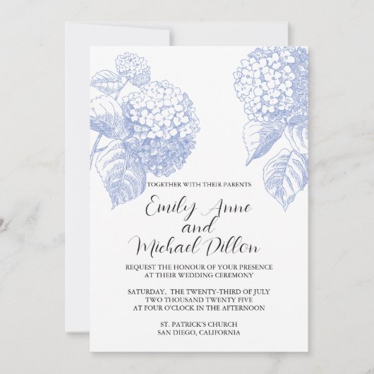 Faire-part de mariage avec Blue Hydrangea (Devant)