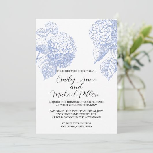 Faire-part de mariage avec Blue Hydrangea (Debout devant)