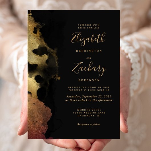 Faire-part de mariage avec bordure d'encre noire e