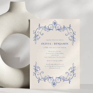 Faire-part de mariage avec bordure florale vintage