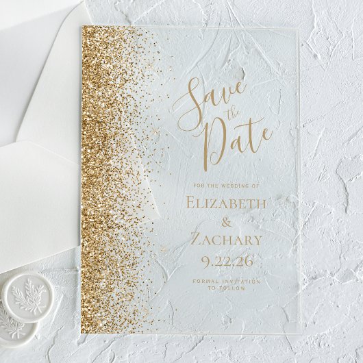 Faire-part de mariage avec bordure pailletée or