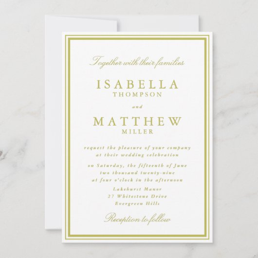 Faire-Part de Mariage avec Bordure Verte Citron (Devant)