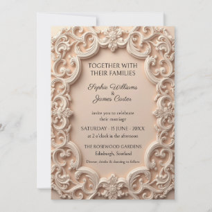Faire-part de mariage avec cadre baroque Ivory Blu
