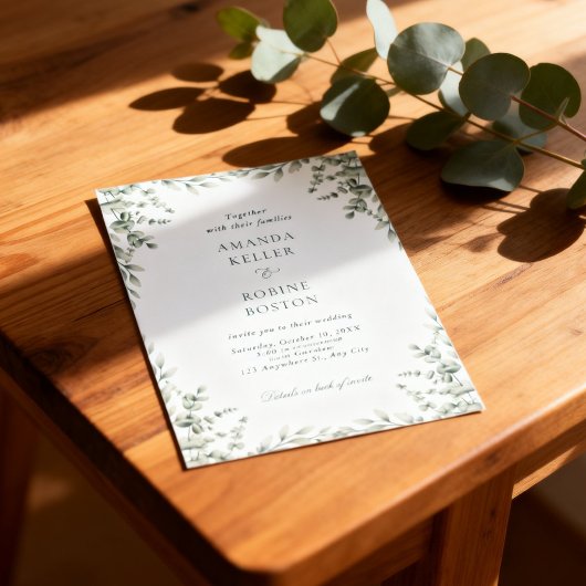Faire-part de mariage avec cadre de verdure d'euca